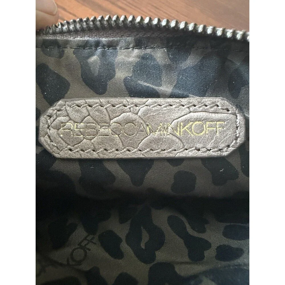 Rebecca Minkoff 3-Zip Crossbody Bag Taupe Grey Snake Embossed Leather Fringe
